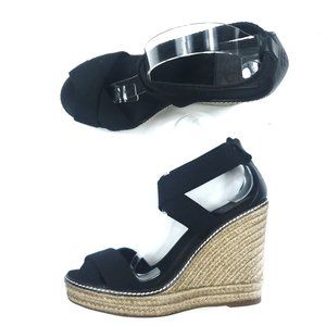 Tory Burch Black Jute Wedge Espadrilles Sandals